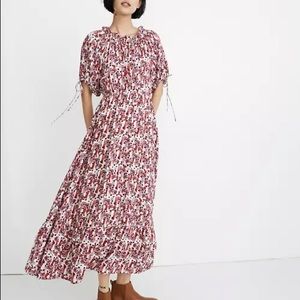 WARM NY Geranium peasant sleeve floral maxi dress
